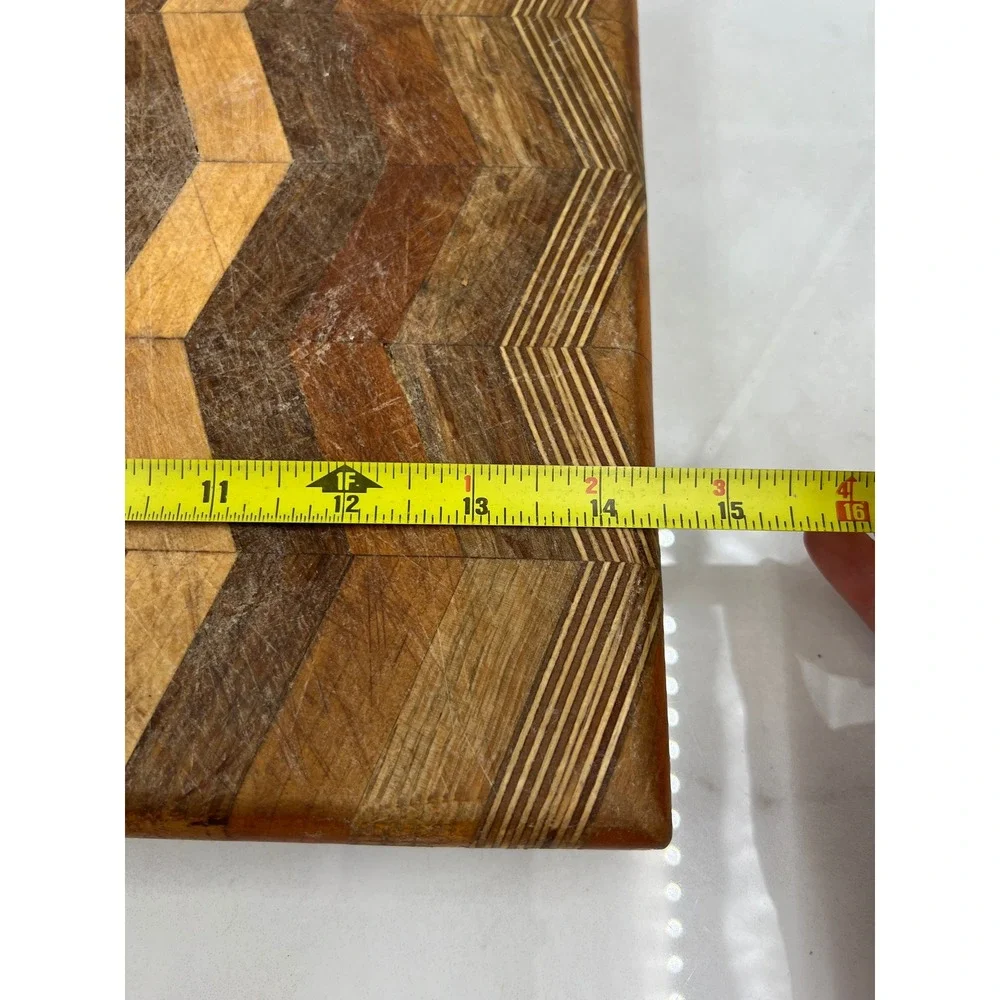 David Levy Handcrafted Mixed Wood Chevron Cutting Board Davis CA Artisan 14.5